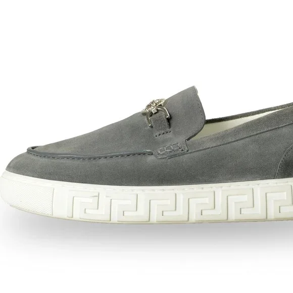 Versace Men's Suede Leather Silver Medusa Loafers Slip On Shoes US 7 IT 40
